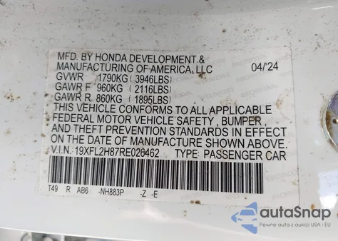 2024 Honda Civic Sport from USA, damaged, VIN 19XFL2H87RE026462